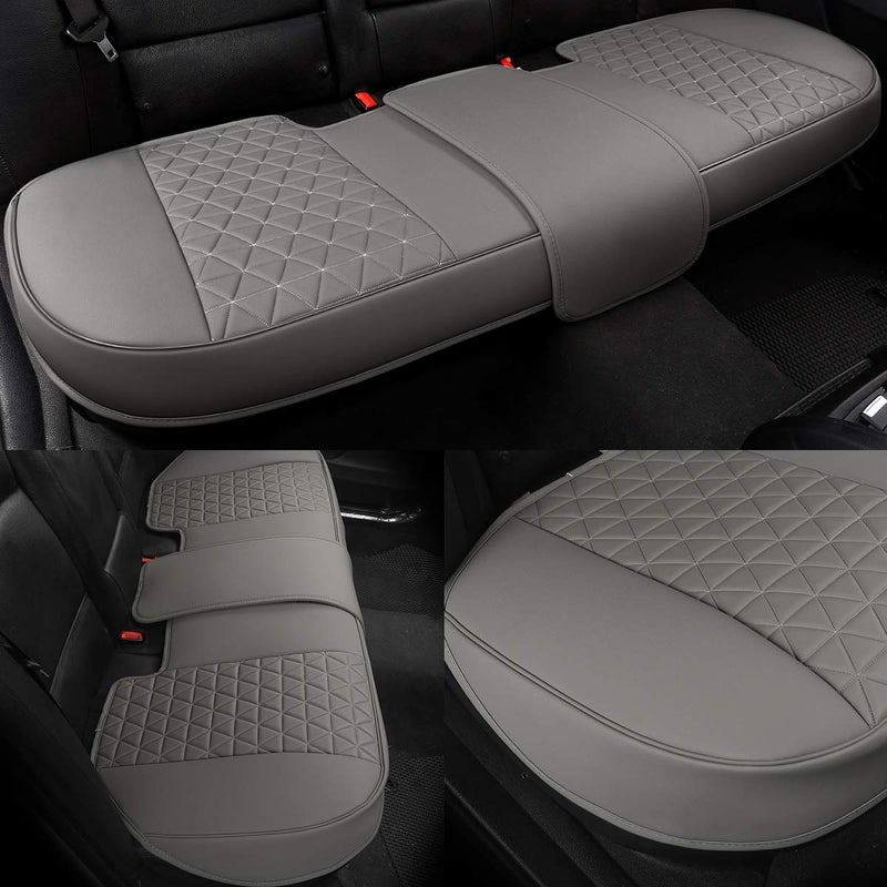 Black Panther Luxury PU Leather Rear Car Seat Cover Adjustable Length (49-55'') Back Bench Seat Protector Fits 90% Standard Two-seat Rear Row, for Seat Bottom Only, Triangle Quilted Design, Gray - Image 2